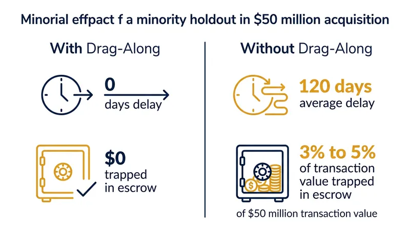 Without a drag-along clause, statutory appraisal rights litigation can trap millions in escrow and delay final distributions.