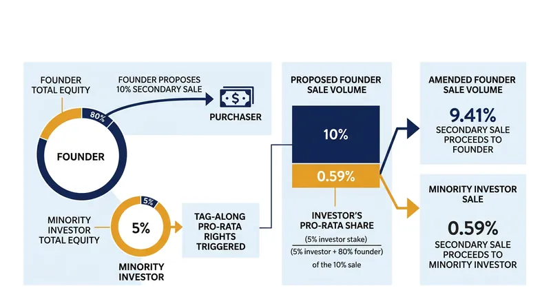 Tag-along rights ensure that minority investors can participate proportionally in any secondary liquidity event.
