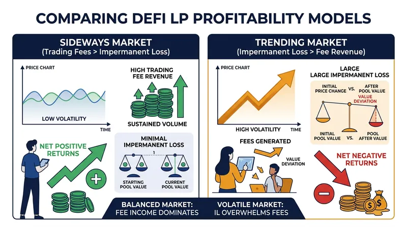 Providing liquidity is a mathematical race between accumulated trading fees and the structural drag of price divergence.