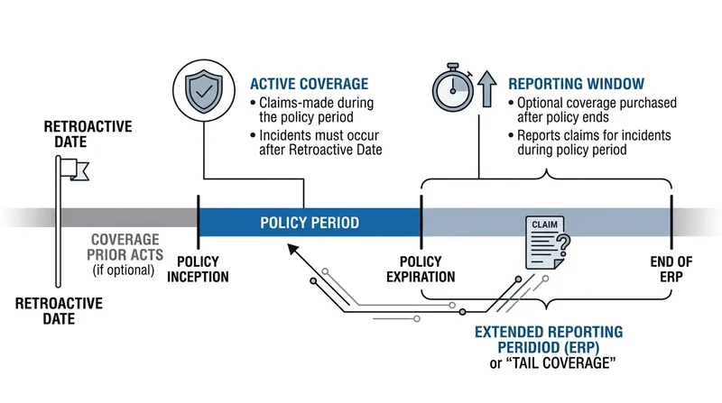 The retroactive date and extended reporting period define the absolute boundaries of claims-made protection.