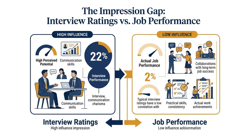 Impression management accounts for nearly a quarter of interview rating variance, but almost none of subsequent job performance.