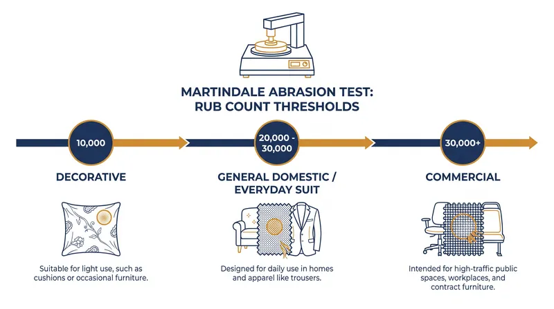 The Martindale test quantifies how much friction a fabric can withstand before breaking.