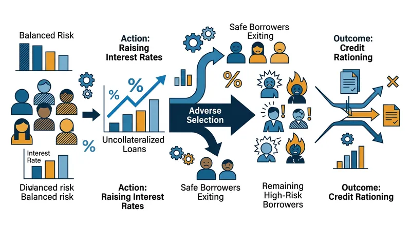 How adverse selection forces lenders to ration credit rather than raise interest rates.