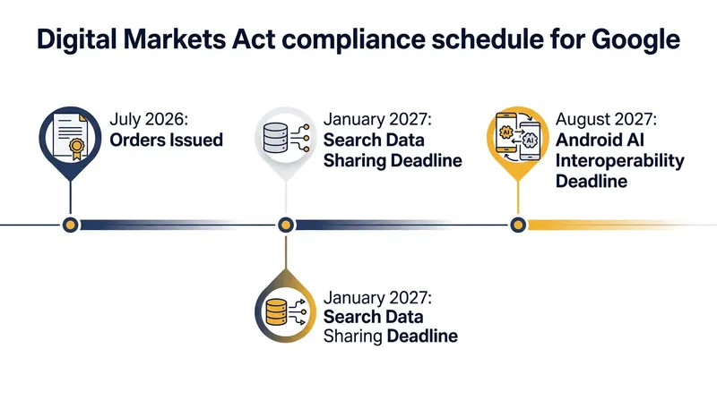 The European Commission's compliance timeline for Google's search and Android operations.