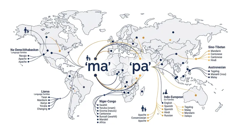 George Murdock's 1959 study found that the syllables 'ma' and 'pa' dominate parental kinship terms across 500 unrelated cultures.