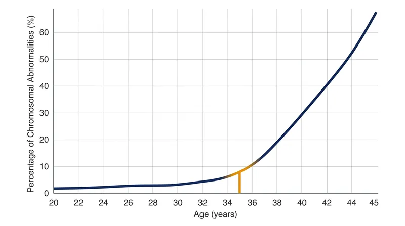 The risk of chromosomal errors remains low through a woman's twenties before rising sharply after age 35.