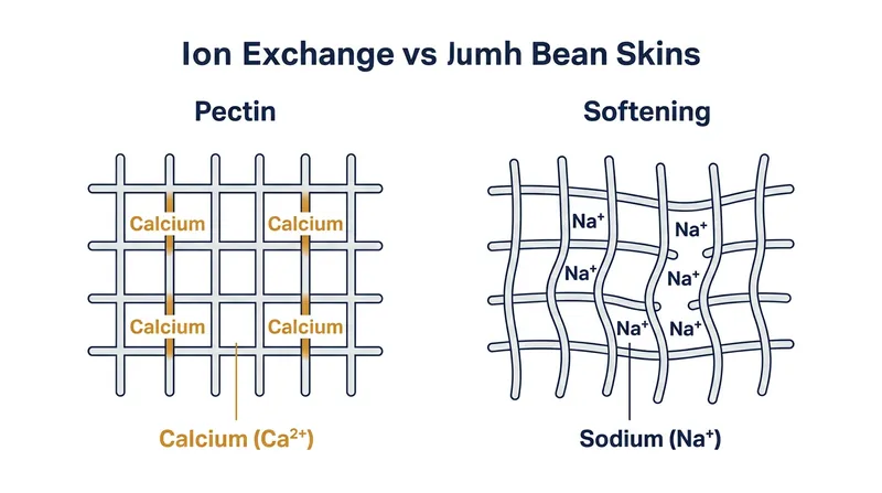 Sodium ions carry a single positive charge, allowing them to break the rigid double-bonds formed by calcium in the bean's skin.