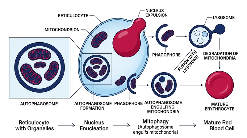 During maturation, the reticulocyte systematically destroys its own mitochondria via mitophagy to prevent oxidative phosphorylation.