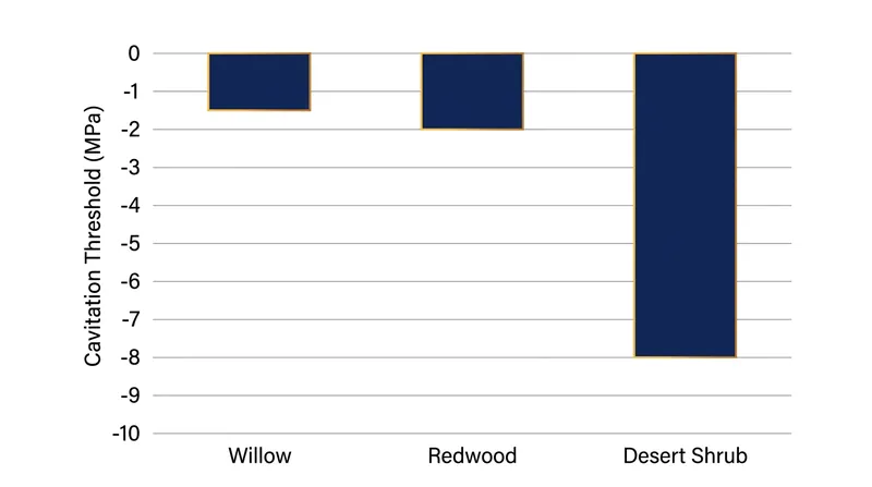 Species adapted to arid environments can withstand much greater negative pressure before their water columns snap, but this safety comes at the cost of slower growth.