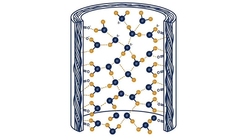 The polarity of water molecules creates hydrogen bonds, giving the liquid enough tensile strength to be pulled upward like a solid string.