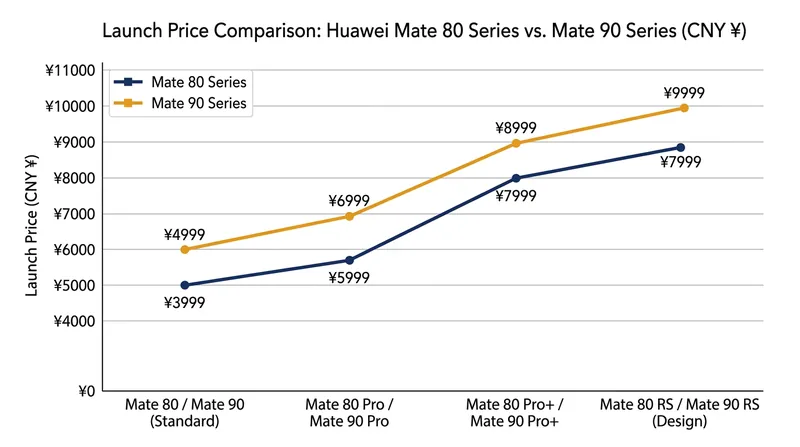 The Mate 90 series introduces a price hike of roughly 1,000 to 2,000 yuan across comparable configurations.