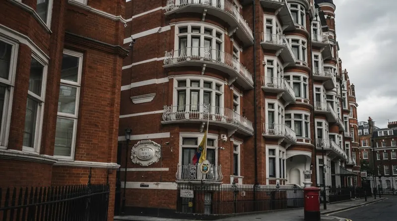 The Ecuadorian Embassy in London, where British police maintained a multi-year presence outside the inviolable premises.