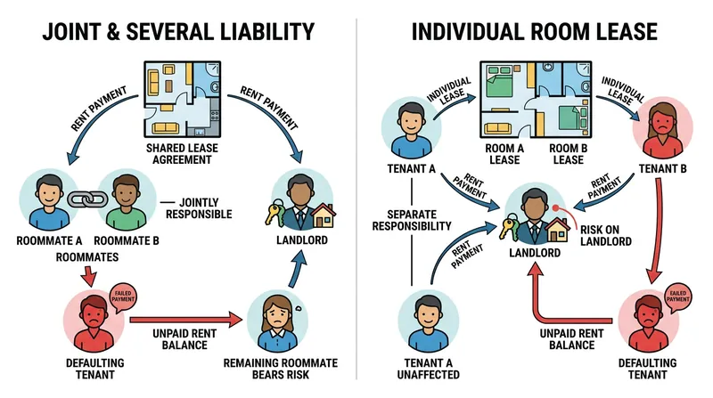 Individual room leases transfer the risk of a roommate's default back to the property owner.