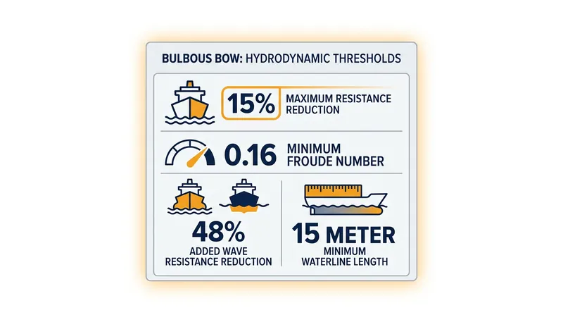 The physical thresholds required for a bulbous bow to provide a net efficiency gain.