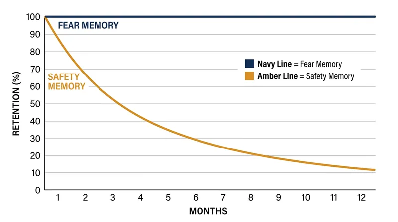 Safety memories degrade faster than threat memories, leading to spontaneous recovery.