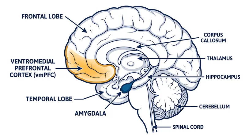 The amygdala generates the initial fear response, while the vmPFC acts as a regulatory brake.