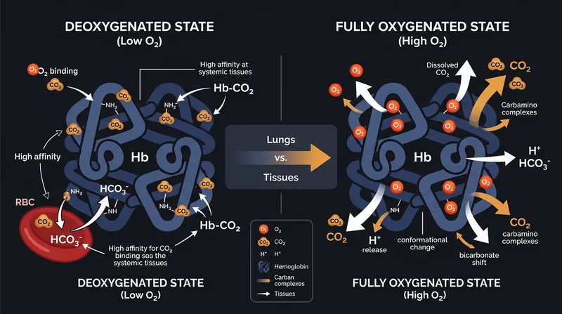 The Haldane effect: as hemoglobin becomes fully saturated with oxygen, it loses its chemical ability to carry carbon dioxide.