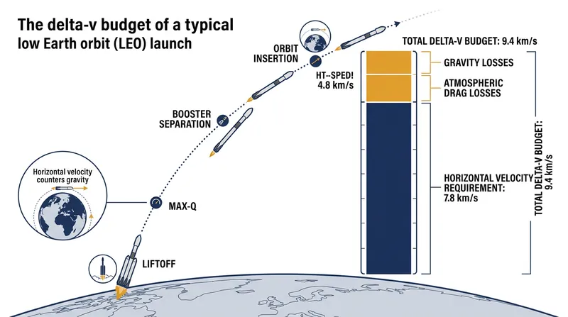 More than 80 percent of a rocket's energy budget is dedicated to building horizontal velocity.