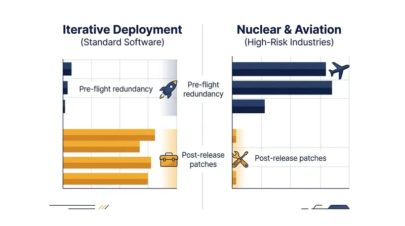 Robinson argues that frontier laboratories must adopt the rigorous redundancy standards of the aviation and nuclear industries.