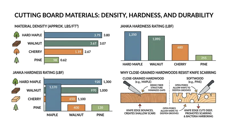 Close-grained hardwoods resist deep knife cuts, maintaining a smoother, more sanitary surface over time.