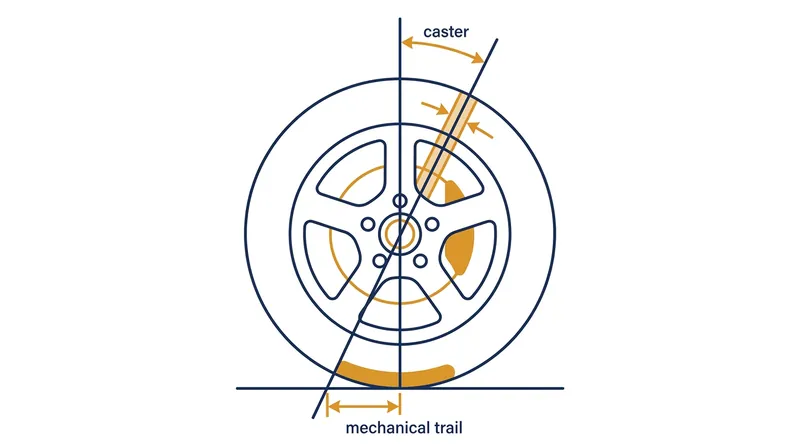 Positive caster places the steering pivot point ahead of the tire's contact patch, creating mechanical trail.