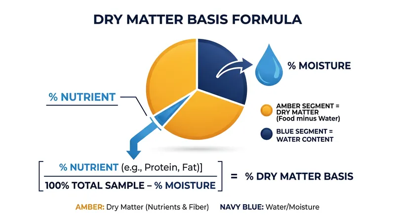 The standard veterinary formula for removing water weight from a pet food label.