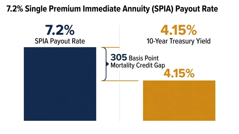 The yield premium generated by mortality credits compared to sovereign debt.