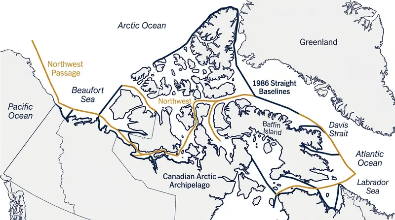 Canada's 1986 straight baselines legally enclosed the Arctic Archipelago, designating the channels as internal waters.