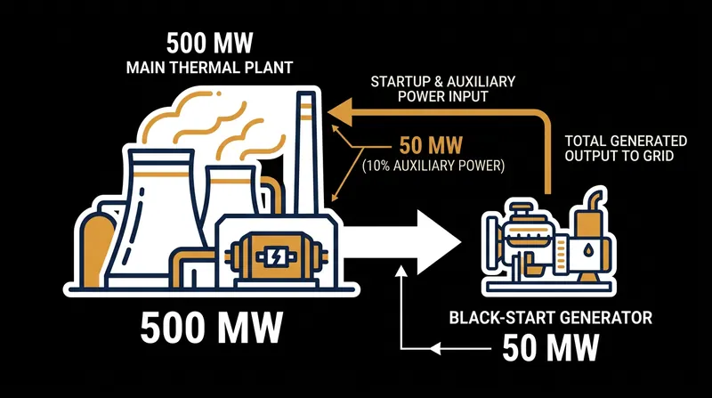 Large thermal plants require up to 10% of their generating capacity in auxiliary power just to start their internal systems.