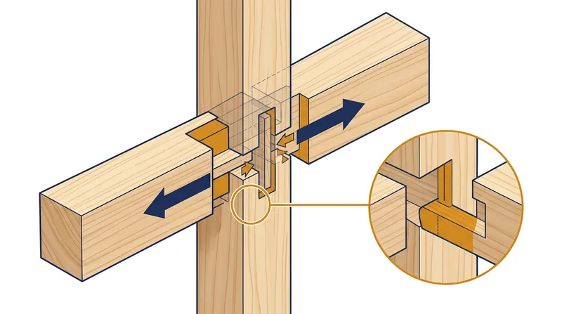 Interlocking timber joints are designed to slide and grind against each other, converting kinetic energy into heat.