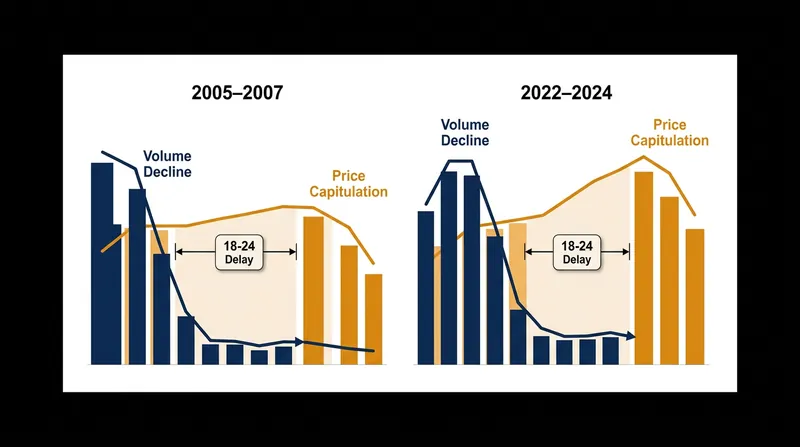 Across multiple economic cycles, the behavioral freeze reliably lasts between 18 and 24 months.