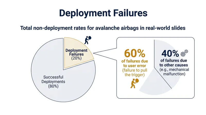 The primary limitation of airbag technology remains human error, with the majority of failures stemming from an inability to pull the trigger during a slide.