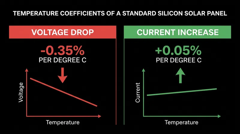The massive voltage drop overwhelms the tiny current bump caused by heat.