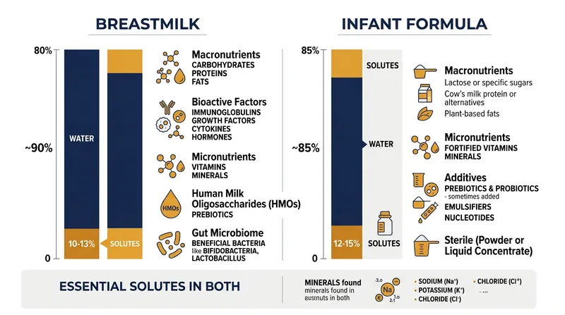 Breastmilk and properly mixed formula provide a perfectly calibrated balance of water and electrolytes.