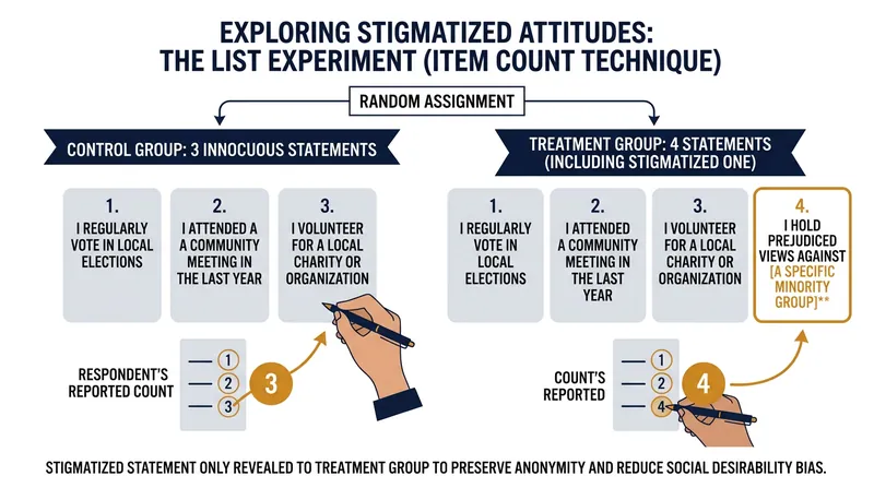 The list experiment guarantees anonymity by asking respondents for a total count of agreed statements rather than specific preferences.