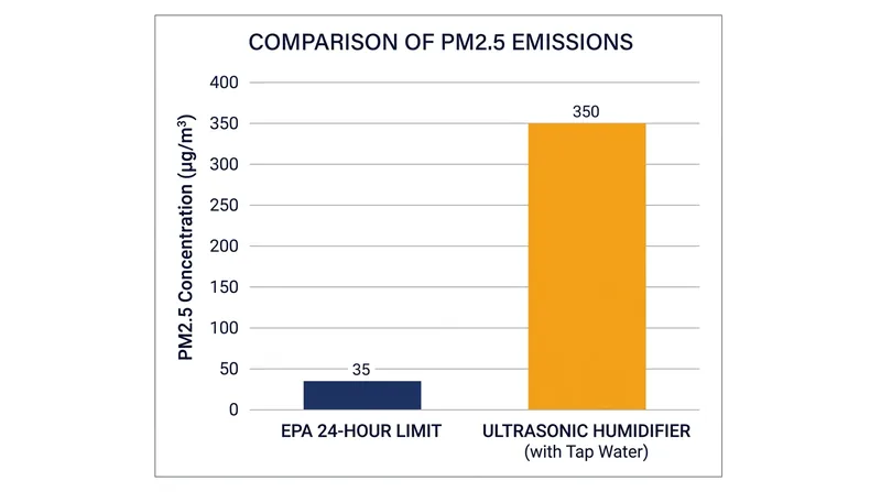An ultrasonic humidifier running on tap water can generate indoor particulate levels ten times higher than the EPA's 24-hour ambient limit.