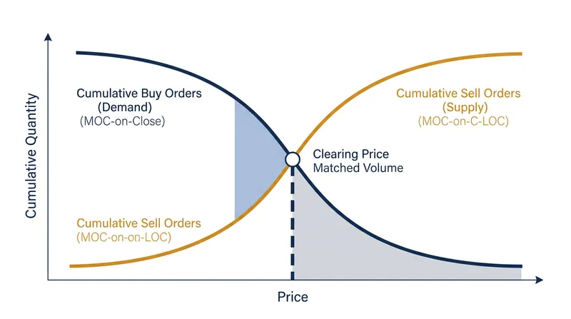 The exchange algorithm scans every price increment to find the exact level that maximizes matched shares.