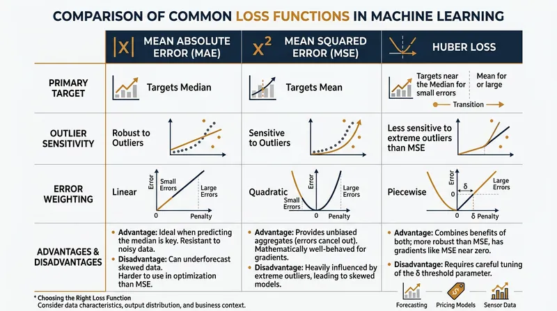 Different loss functions optimize for entirely different mathematical targets.