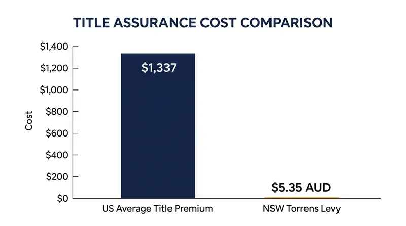 The US private title insurance model costs hundreds of times more per transaction than a statutory Torrens levy.