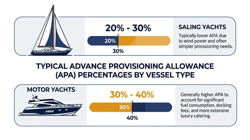 Motor yachts require a significantly larger APA float due to their higher fuel consumption.