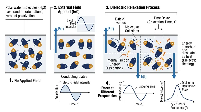 Water molecules generate heat through molecular friction as they constantly rotate to align with the shifting electric field.
