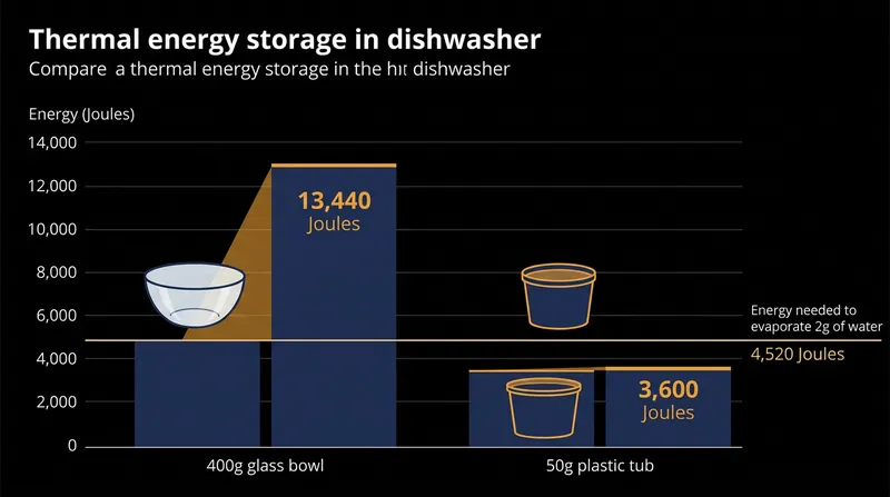 A typical plastic container runs out of thermal energy before it can vaporize its residual moisture.