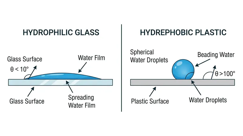 Hydrophobic surfaces force water into tight droplets, minimizing the surface area available for evaporation.