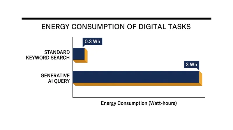 A single generative query consumes roughly ten times the electricity of a standard internet search.