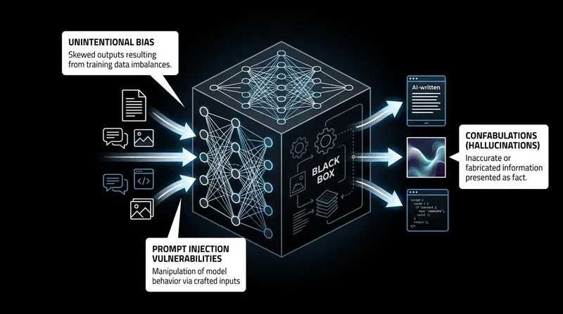 The lack of interpretability in neural networks complicates accountability when systems produce biased or inaccurate outputs.