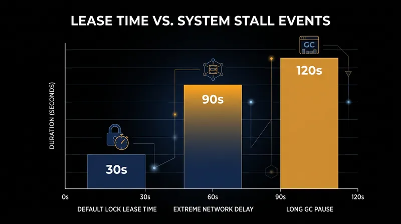Documented system stalls frequently exceed the default lease timeouts used by naive locking implementations.