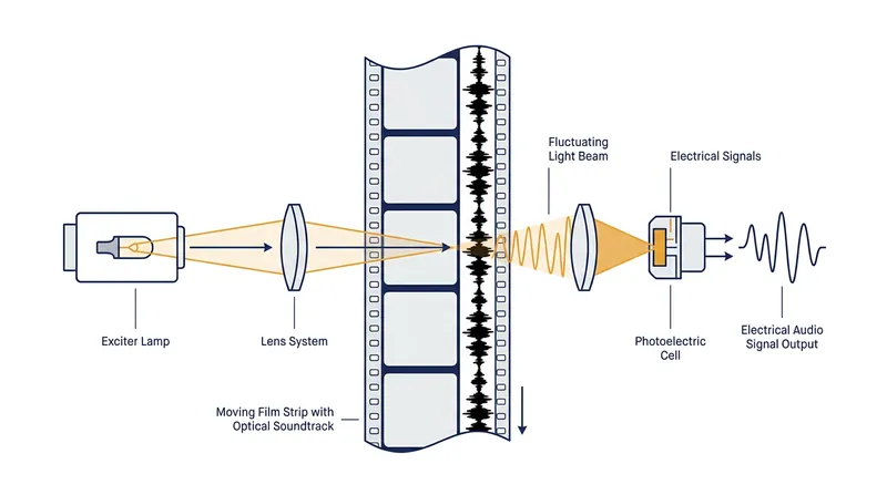 How a projector's optical soundhead translates printed waves back into audio.