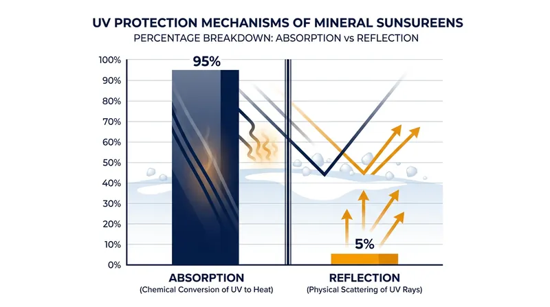Measurements show that reflection accounts for only a tiny fraction of a mineral sunscreen's protective power.