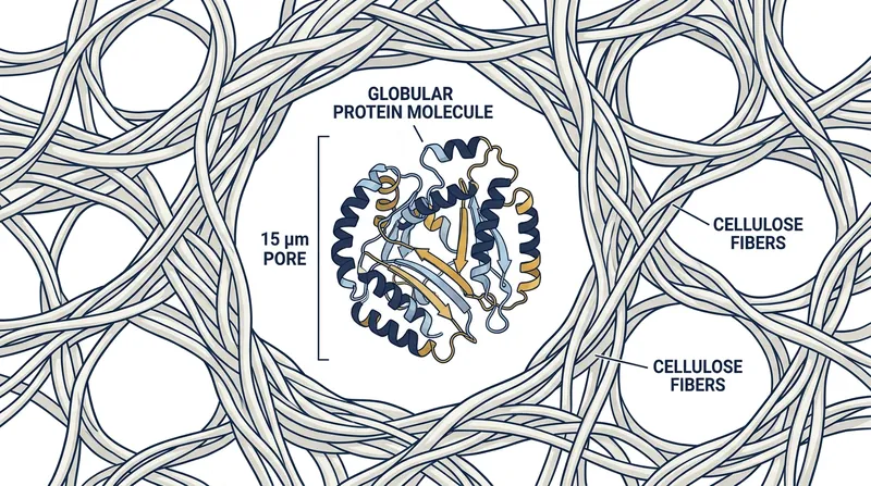 In their natural state, proteins sit loosely within the microscopic gaps of cotton fibers.