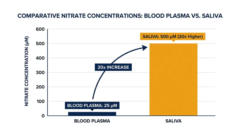 Salivary glands use the sialin transport protein to concentrate nitrate levels up to 20 times higher than in blood plasma.
